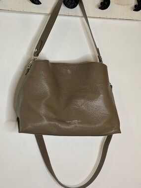Viola Castellani Mocha Pebbled Leather Shoulder Bag Made in Italy